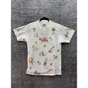 Vintage 90s Rel-e-vant Products White Home Is Where The Cat Is Sleepshirt Size M